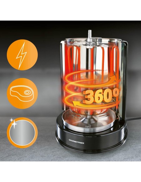 Asador Brocheta con Pincho Giratorio, Distribución del Calor 360º Desmontable Parcialmente  1400 Vatios