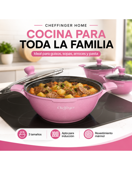 Batería de Cocina Cheffinger 6 Piezas Rosa 20/24/28 cm