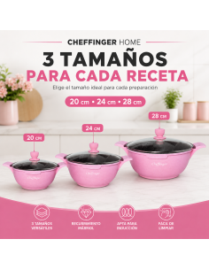 Batería de Cocina Cheffinger 6 Piezas Rosa 20/24/28 cm 2