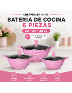 Batería de Cocina Cheffinger 6 Piezas Rosa 20/24/28 cm