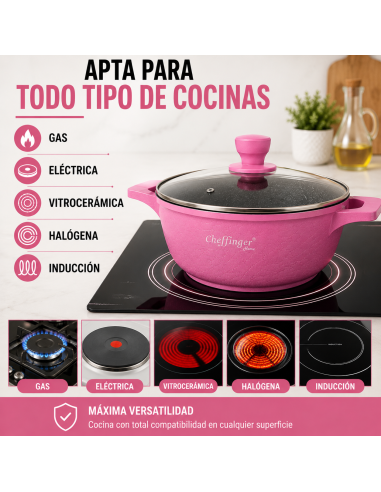 Batería de Cocina Cheffinger 6 Piezas Rosa 20/24/28 cm