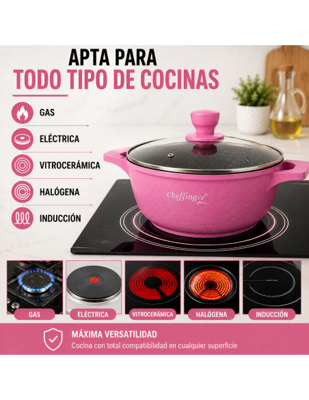 Batería de Cocina Cheffinger 6 Piezas Rosa 20/24/28 cm
