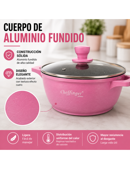 Batería de Cocina Cheffinger 6 Piezas Rosa 20/24/28 cm