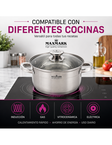 MAXMARK MK-3506A Juego de 3 Cacerolas Acero Inoxidable 2L 3L 4L