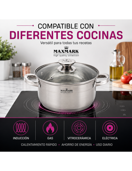 MAXMARK MK-3506A Juego de 3 Cacerolas Acero Inoxidable 2L 3L 4L