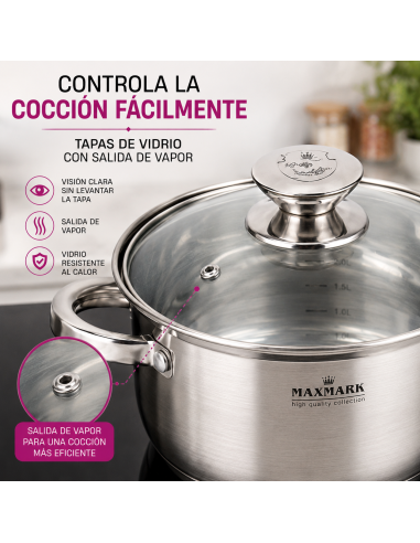 MAXMARK MK-3506A Juego de 3 Cacerolas Acero Inoxidable 2L 3L 4L