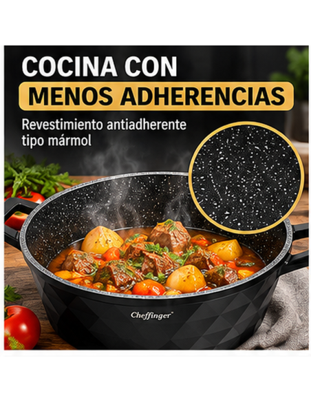 Juego de 3 Ollas Cheffinger DIAC03 Negro 6 Piezas | Rematexprime