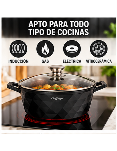 Juego de 3 Ollas Cheffinger DIAC03 Negro 6 Piezas | Rematexprime