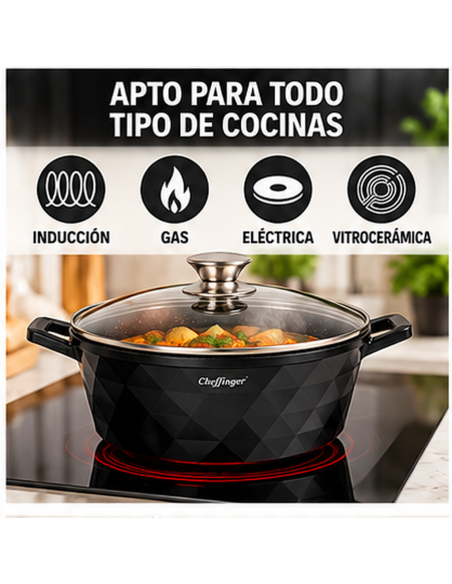 Juego de 3 Ollas Cheffinger DIAC03 Negro 6 Piezas | Rematexprime