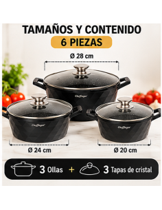 Juego de 3 Ollas Cheffinger DIAC03 Negro 6 Piezas | Rematexprime 2
