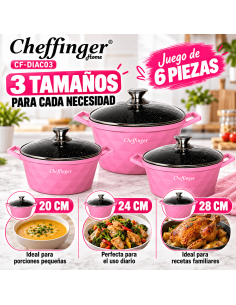 Cheffinger DIAC03 Rosa | Juego 3 Ollas 6 Piezas 2