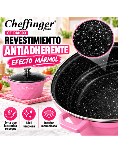 Cheffinger DIAC03 Rosa | Juego 3 Ollas 6 Piezas