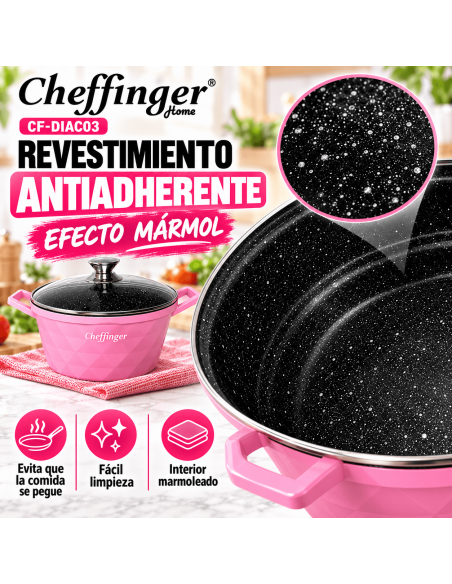 Cheffinger DIAC03 Rosa | Juego 3 Ollas 6 Piezas