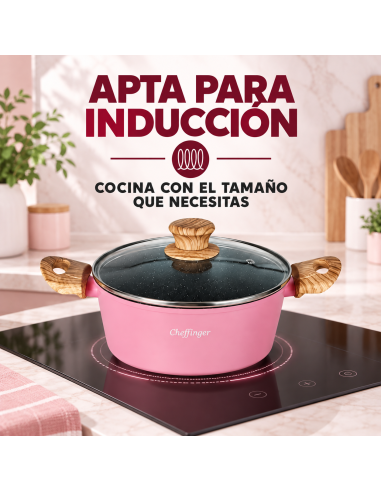 Cheffinger CS01-PINK | 5 Cazuelas Rosa para Inducción