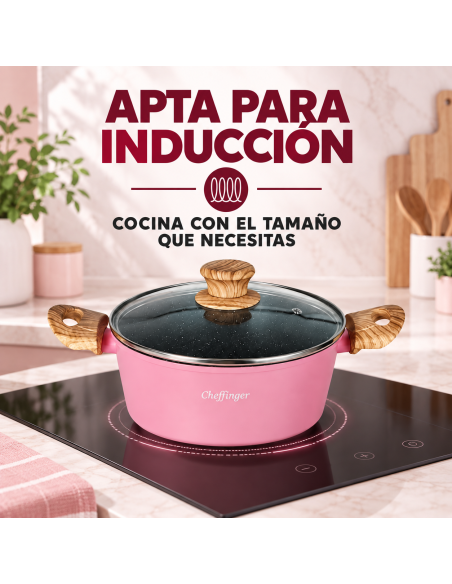 Cheffinger CS01-PINK | 5 Cazuelas Rosa para Inducción