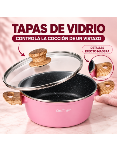 Cheffinger CS01-PINK | 5 Cazuelas Rosa para Inducción
