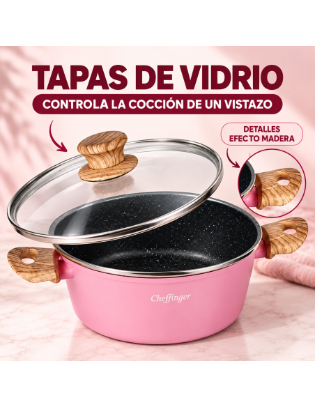 Cheffinger CS01-PINK | 5 Cazuelas Rosa para Inducción