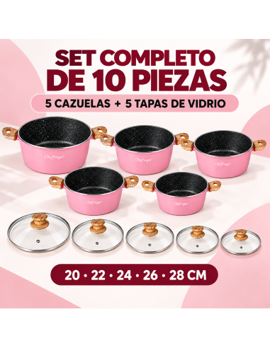 Cheffinger CS01-PINK | 5 Cazuelas Rosa para Inducción