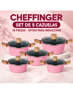 Cheffinger CS01-PINK | 5 Cazuelas Rosa para Inducción