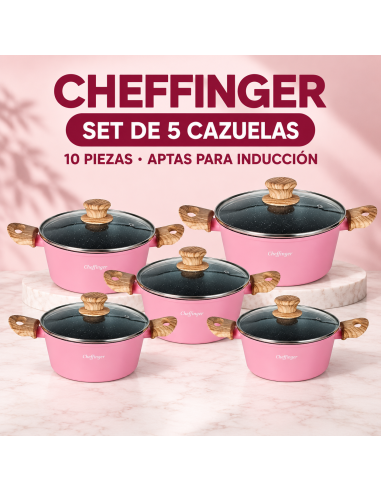 Cheffinger CS01-PINK | 5 Cazuelas Rosa para Inducción