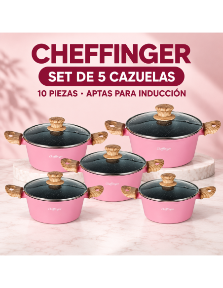 Cheffinger CS01-PINK | 5 Cazuelas Rosa para Inducción
