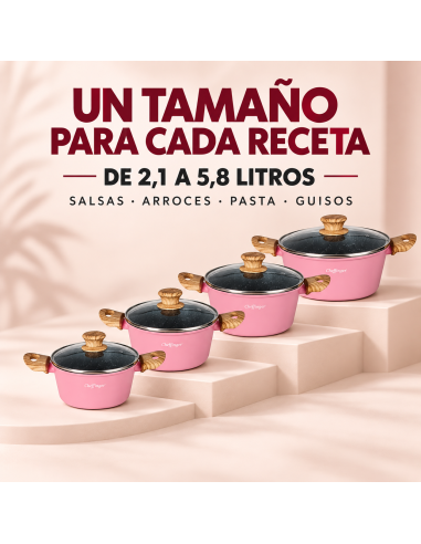 Cheffinger CS01-PINK | 5 Cazuelas Rosa para Inducción
