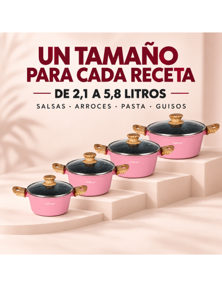 Cheffinger CS01-PINK | 5 Cazuelas Rosa para Inducción