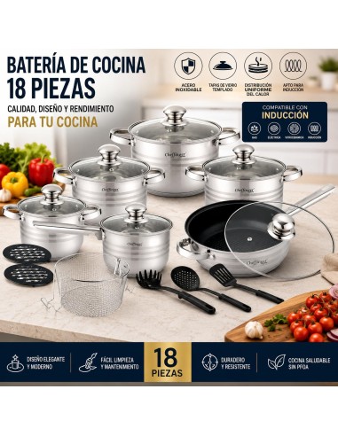 Cheffinger CF-1830M | Batería de Cocina 18 Piezas