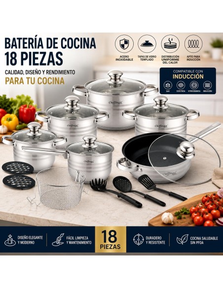 Cheffinger CF-1830M | Batería de Cocina 18 Piezas